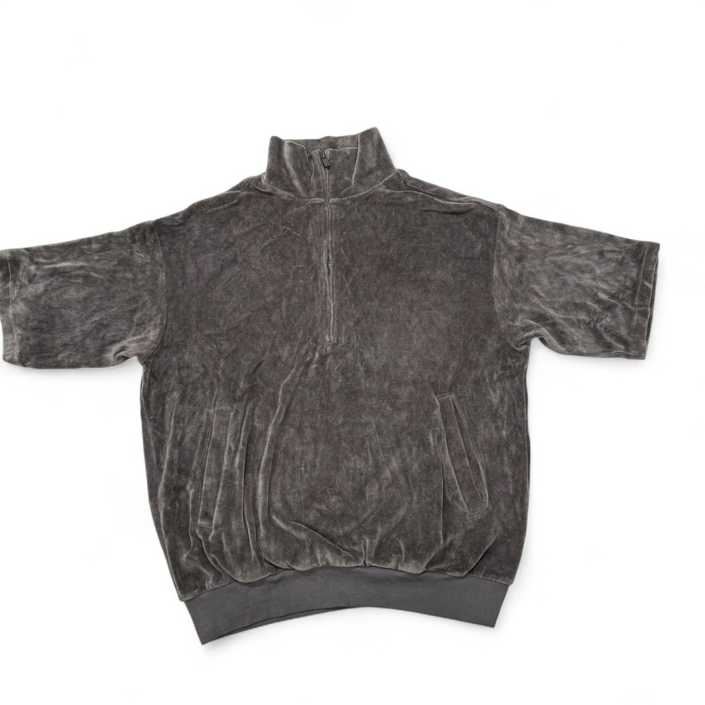 Essentials Fear Of God Womens Medium Gray Velour 1/4 Zip Short Sleeve Pullover
